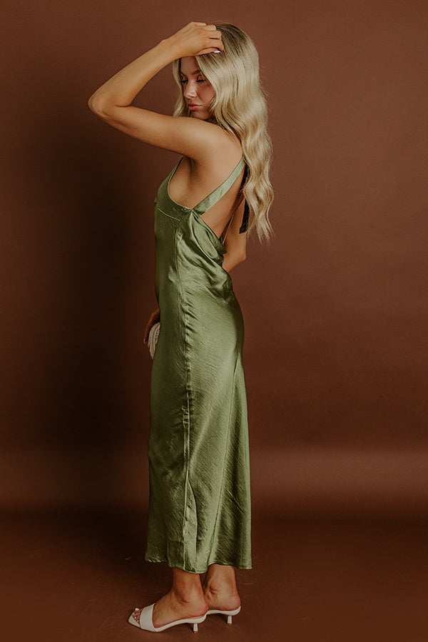 Impressions Glitz And Glam Satin Midi Dress In Olive
