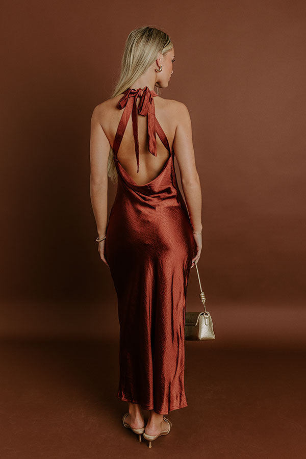 Impressions Glitz And Glam Satin Midi Dress In Rust