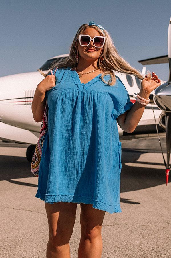 Impressions Good Days Gone By Shift Dress In Ocean Blue Curves