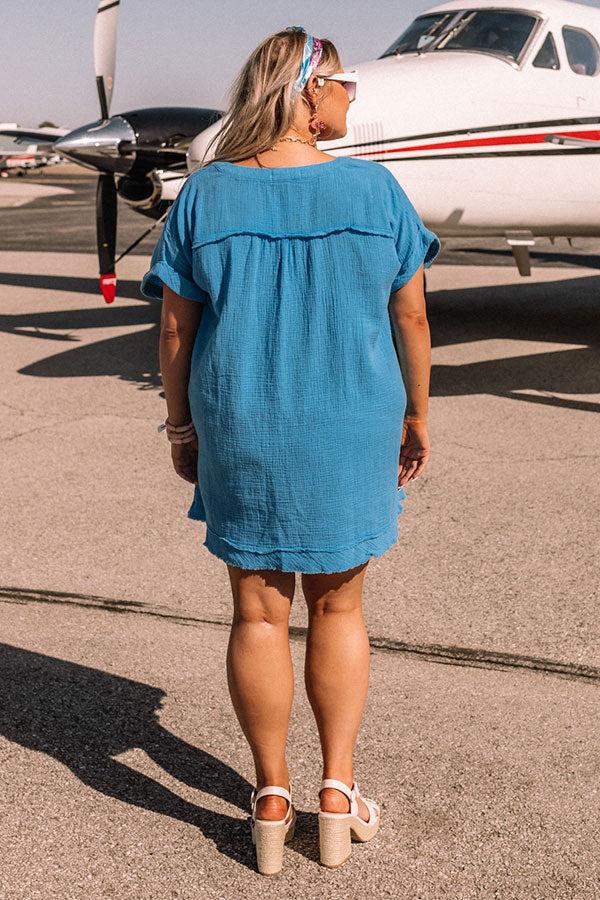 Impressions Good Days Gone By Shift Dress In Ocean Blue Curves