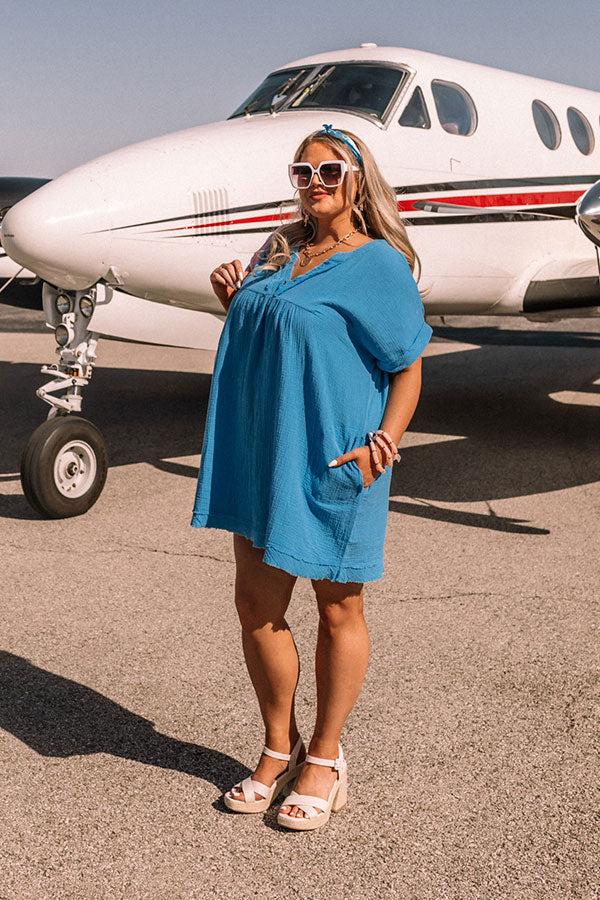 Impressions Good Days Gone By Shift Dress In Ocean Blue Curves