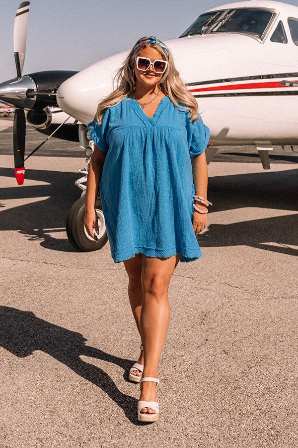 Impressions Good Days Gone By Shift Dress In Ocean Blue Curves