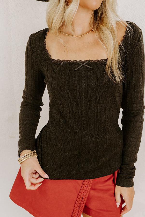 Impressions Graceful Smile Pointelle Knit Top In Black
