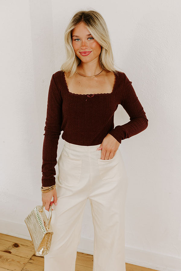 Impressions Graceful Smile Pointelle Knit Top In Windsor Wine