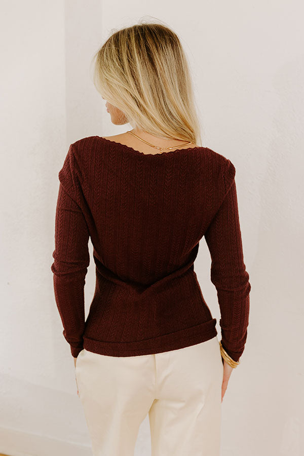 Impressions Graceful Smile Pointelle Knit Top In Windsor Wine