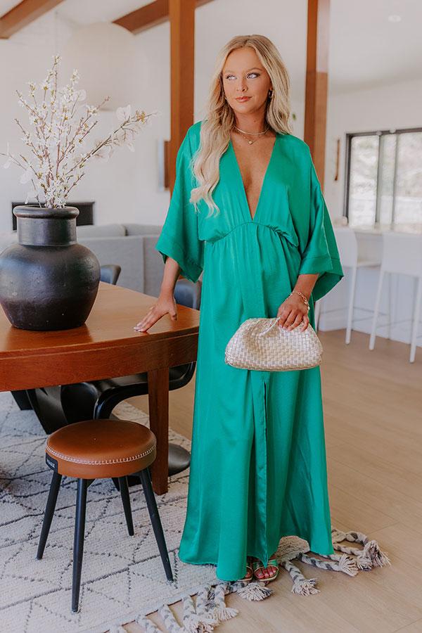 Impressions Grand Entrance Satin Maxi Dress in Green