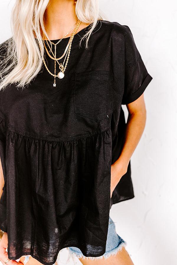 Impressions Greek Isles Linen-Blend Babydoll Top In Black