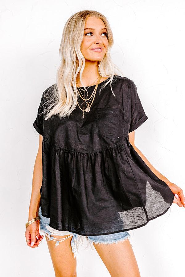 Impressions Greek Isles Linen-Blend Babydoll Top In Black
