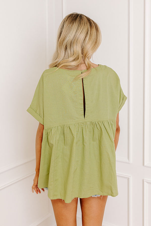 Impressions Greek Isles Linen-Blend Babydoll Top In Pear