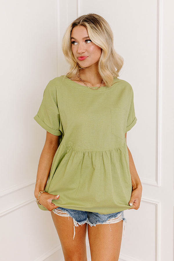 Impressions Greek Isles Linen-Blend Babydoll Top In Pear