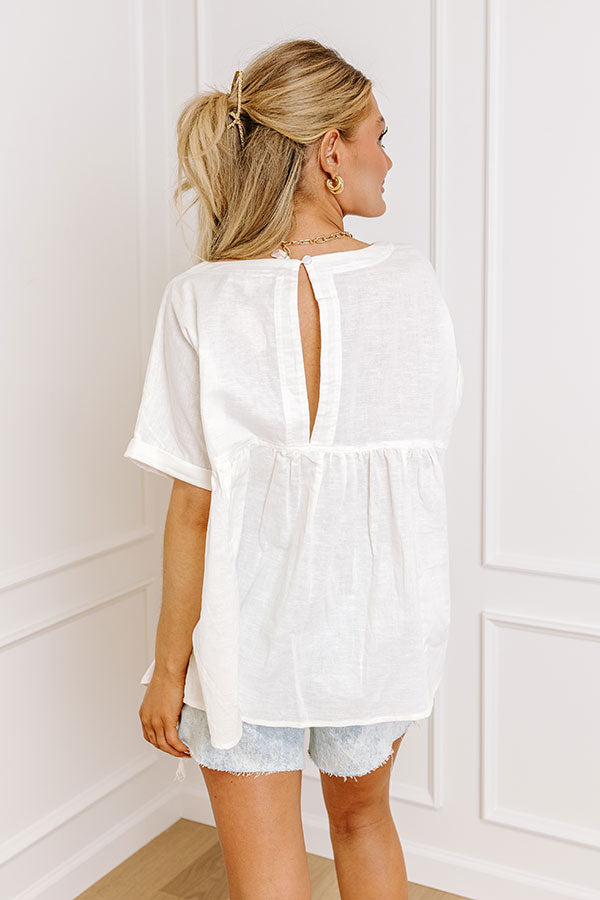 Impressions Greek Isles Linen-Blend Babydoll Top In White