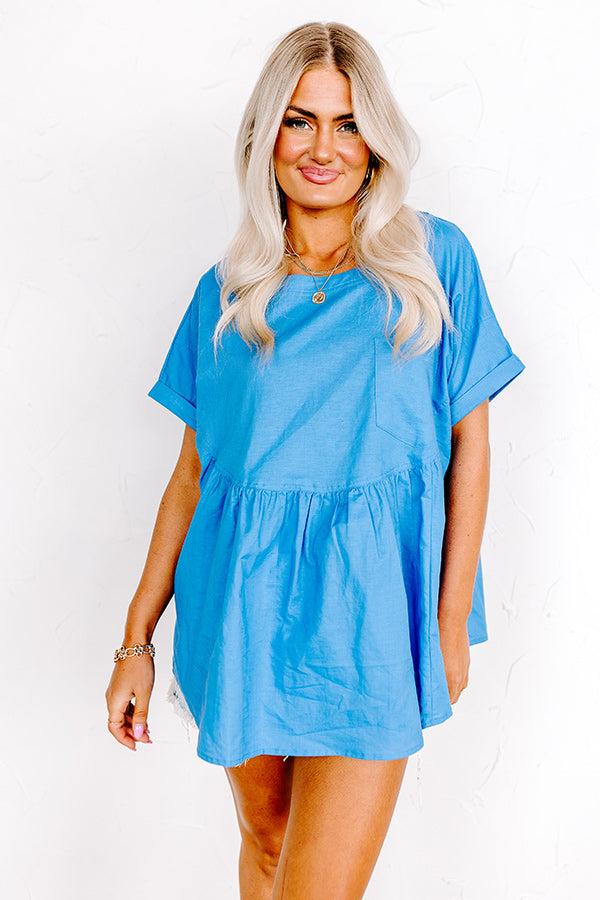 Impressions Greek Isles Linen-Blend Babydoll Top Ocean Blue