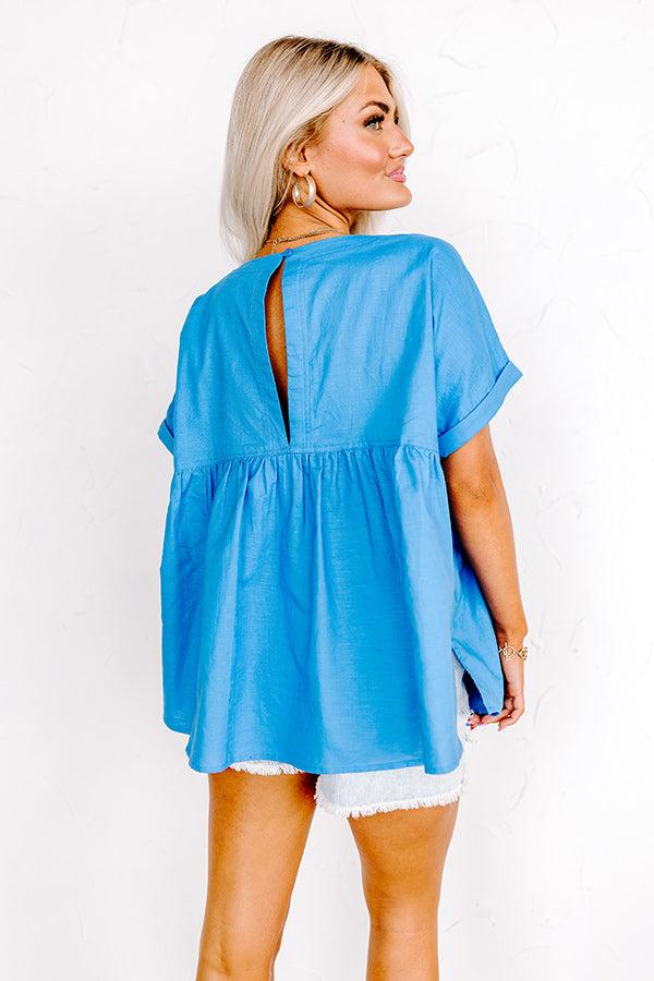Impressions Greek Isles Linen-Blend Babydoll Top Ocean Blue