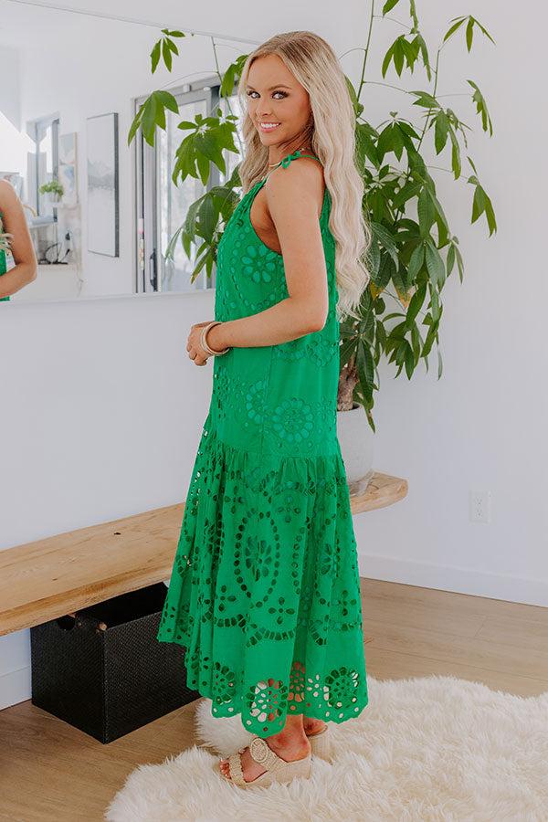 Impressions Happy Energy Eyelet Midi Dress In Kelly Green