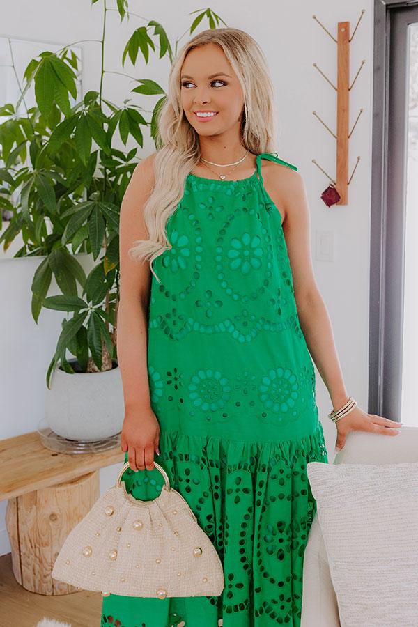 Impressions Happy Energy Eyelet Midi Dress In Kelly Green