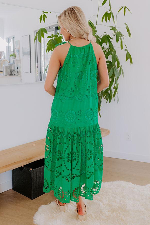 Impressions Happy Energy Eyelet Midi Dress In Kelly Green
