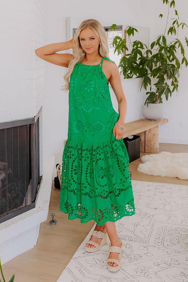 Impressions Happy Energy Eyelet Midi Dress in Kelly Green