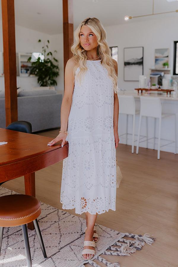 Impressions Happy Energy Eyelet Midi Dress in White