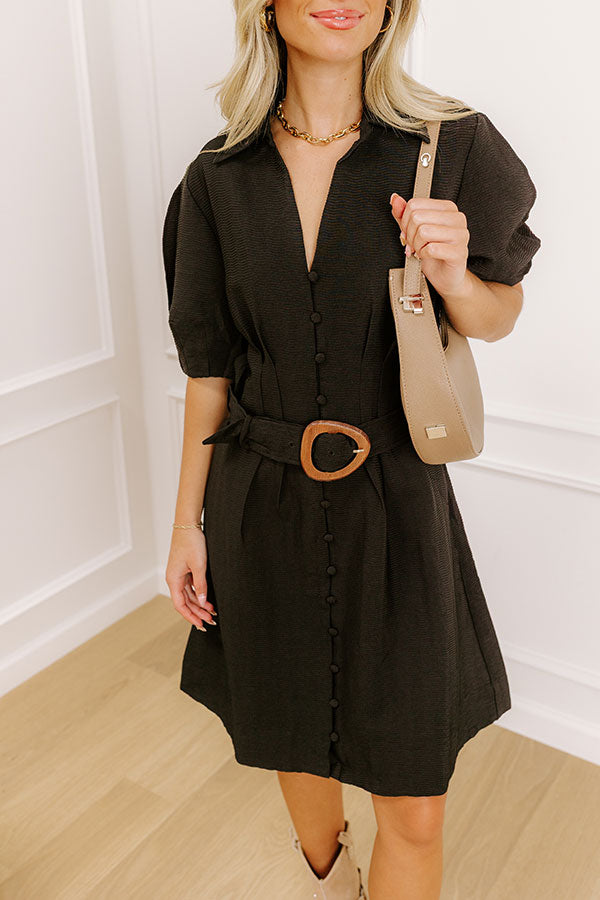 Impressions Happy Hour Chic Button Down Mini Dress In Black