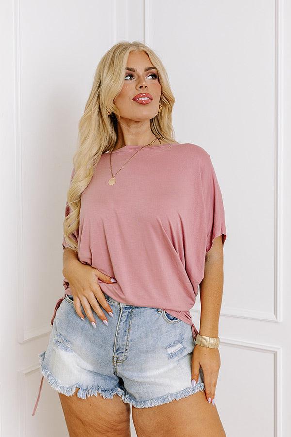 Impressions Happy Mindset Ruched Side Tee In Blush Curves