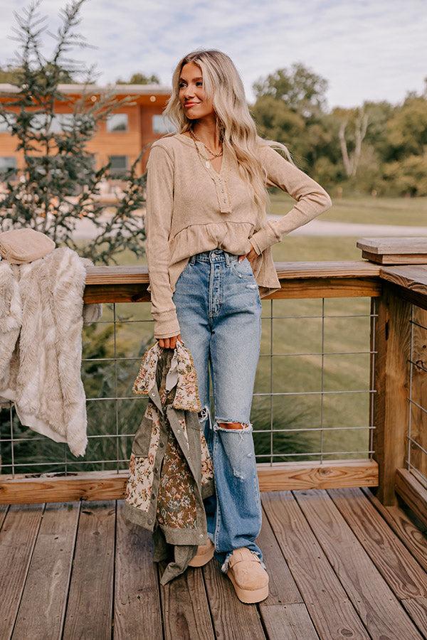 Impressions Harvest Cheer Vintage Wash Knit Top in Beige