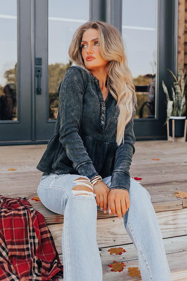 Impressions Harvest Cheer Vintage Wash Knit Top in Black