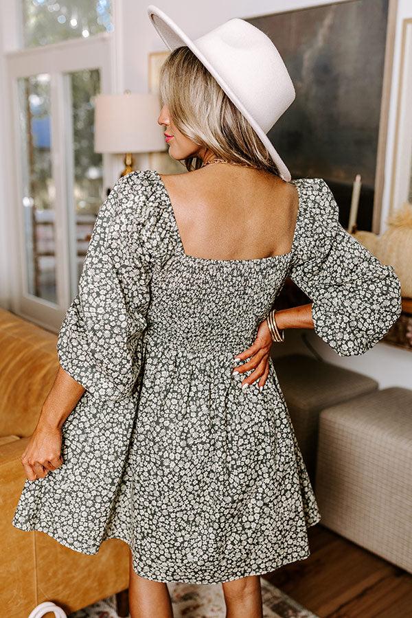 Impressions Harvest Cutie Floral Mini Dress In Olive