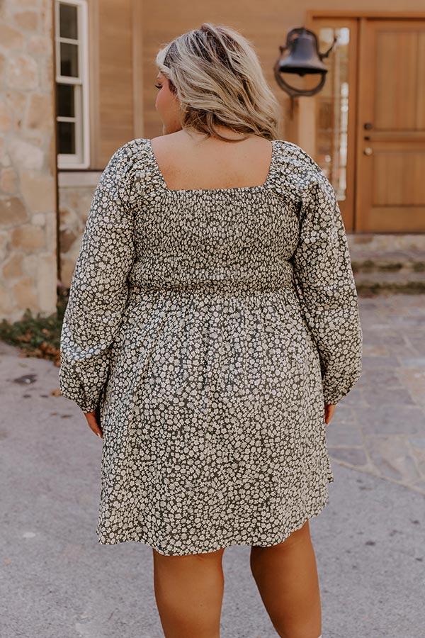 Impressions Harvest Cutie Floral Mini Dress In Olive Curves