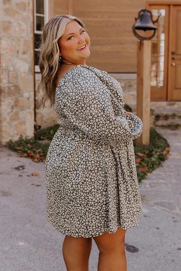 Impressions Harvest Cutie Floral Mini Dress In Olive Curves