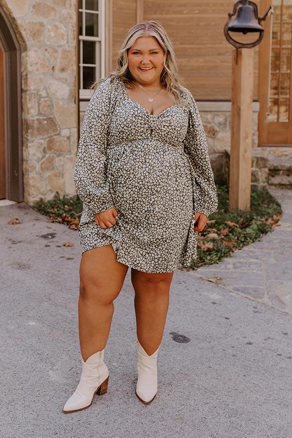 Impressions Harvest Cutie Floral Mini Dress In Olive Curves