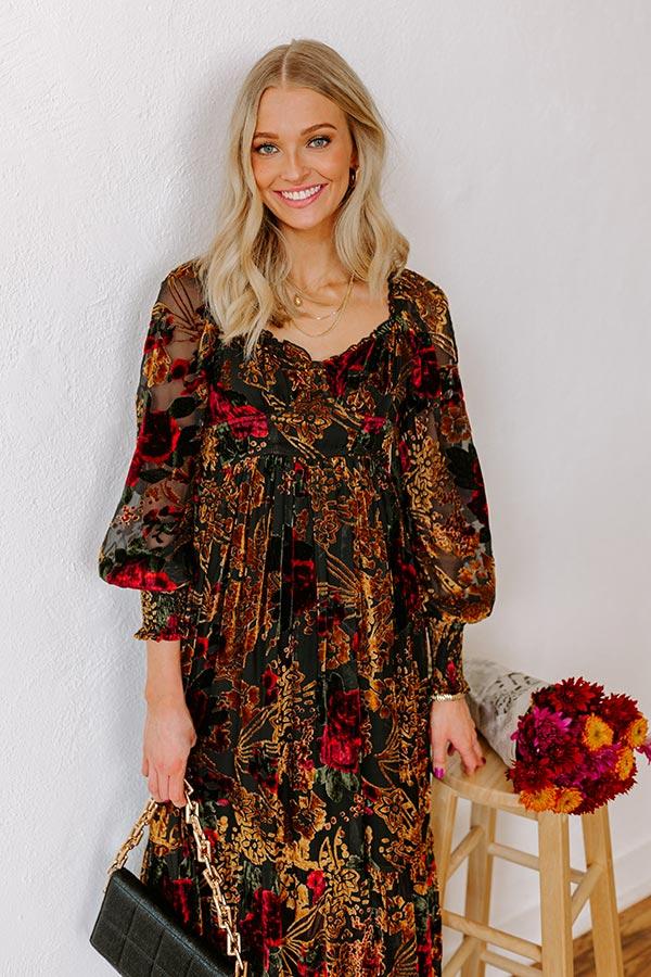 Impressions Harvest Garden Velvet Burnout Midi In Black