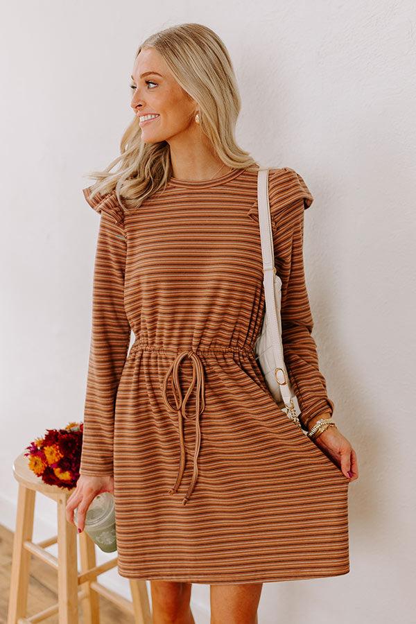Impressions Harvest Harmony Stripe Mini Dress In Camel