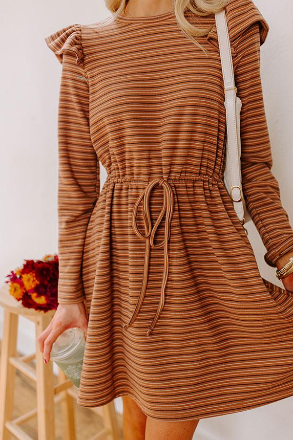 Impressions Harvest Harmony Stripe Mini Dress In Camel
