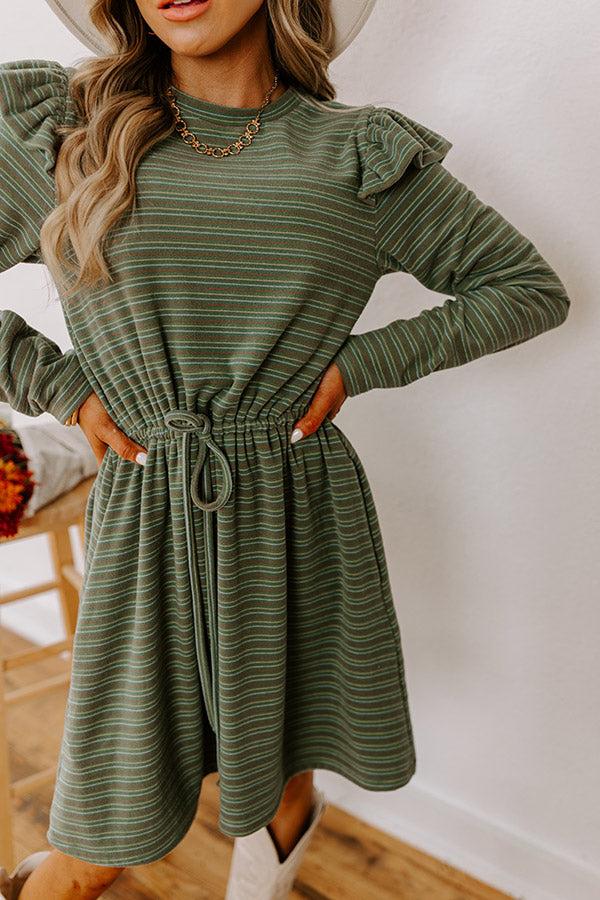 Impressions Harvest Harmony Stripe Mini Dress In Olive