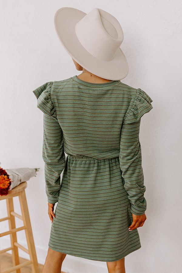 Impressions Harvest Harmony Stripe Mini Dress In Olive