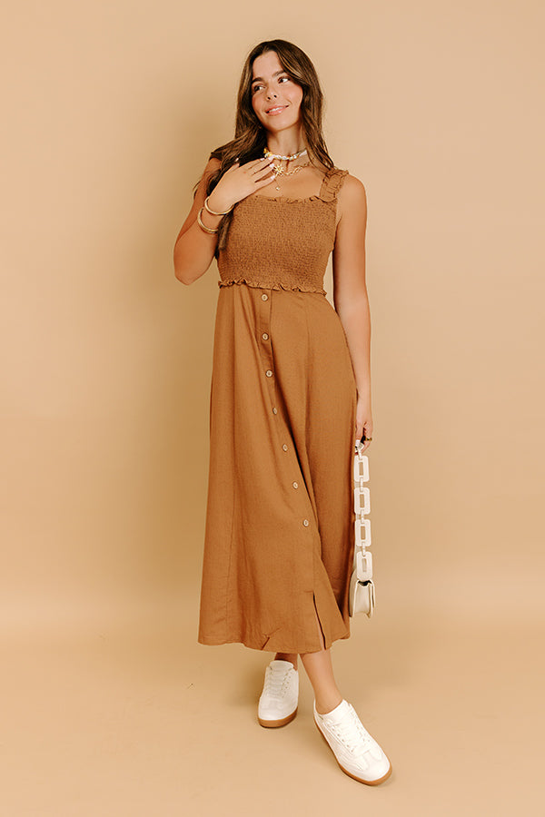 Impressions Harvest Lane Linen-Blend Midi Dress in Chocolate
