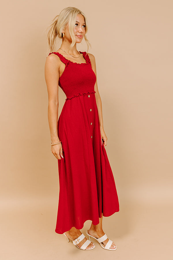 Impressions Harvest Lane Linen-Blend Midi Dress In Crimson