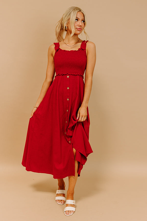 Impressions Harvest Lane Linen-Blend Midi Dress In Crimson