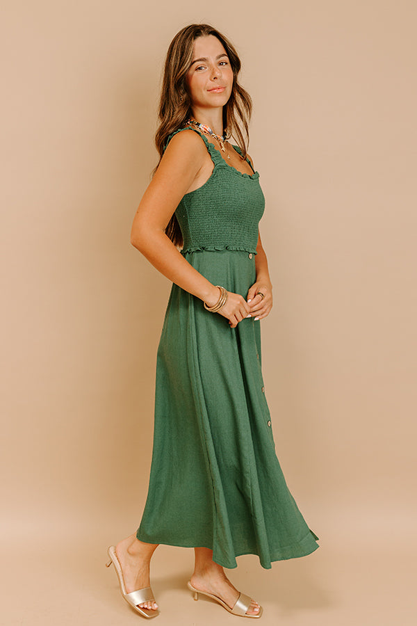 Impressions Harvest Lane Linen-Blend Midi Dress In Green