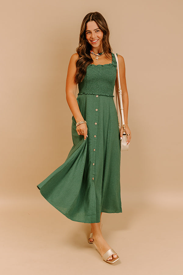 Impressions Harvest Lane Linen-Blend Midi Dress In Green