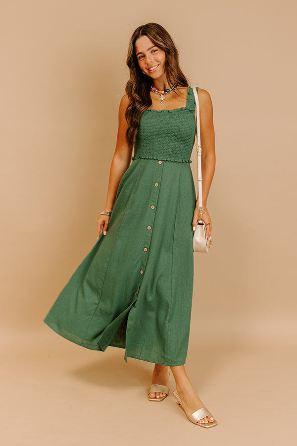 Impressions Harvest Lane Linen-Blend Midi Dress in Green