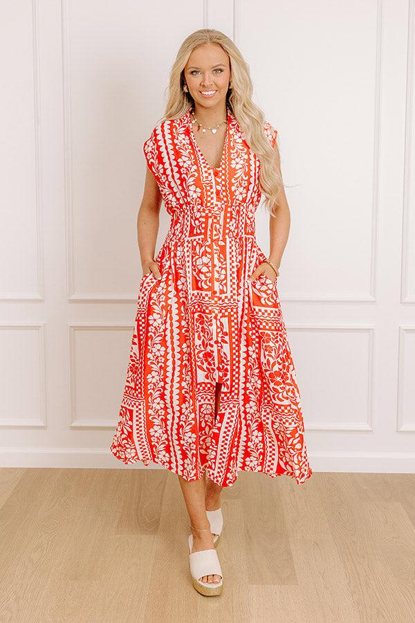 Impressions Hawaii Holiday Floral Midi Dress in Red