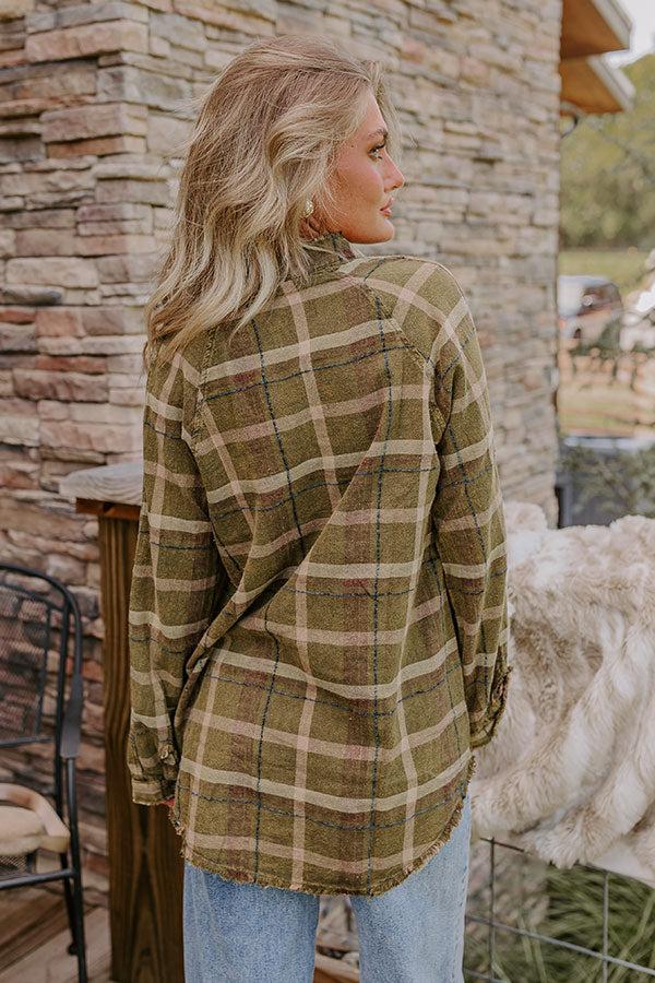Impressions Hayride Happiness Vintage Wash Plaid Tunic In Olive