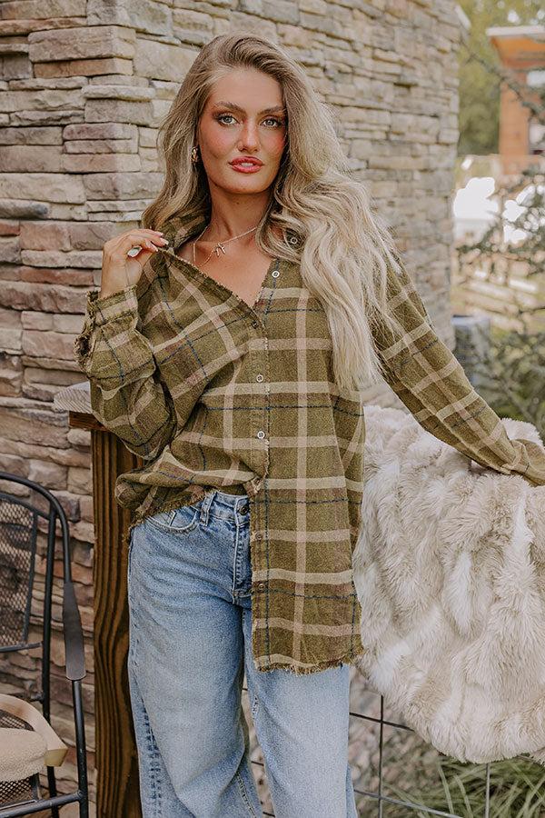 Impressions Hayride Happiness Vintage Wash Plaid Tunic In Olive