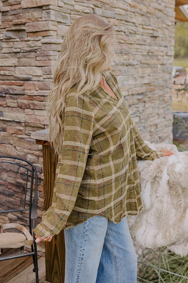 Impressions Hayride Happiness Vintage Wash Plaid Tunic In Olive