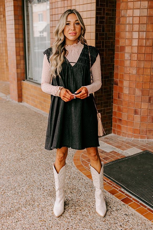 Impressions Hayride Honey Denim Mini Dress In Black