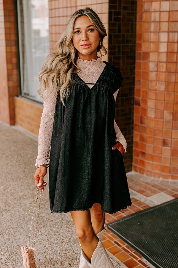 Impressions Hayride Honey Denim Mini Dress In Black