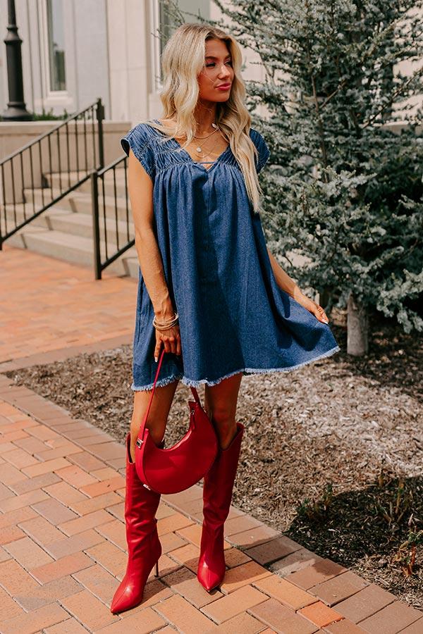 Impressions Hayride Honey Denim Mini Dress in Dark Wash