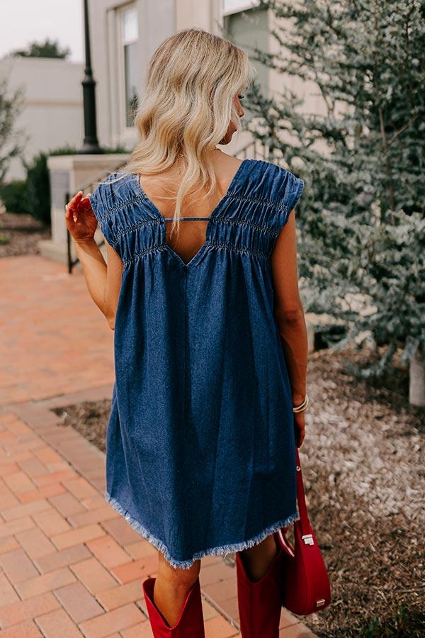 Impressions Hayride Honey Denim Mini Dress In Dark Wash