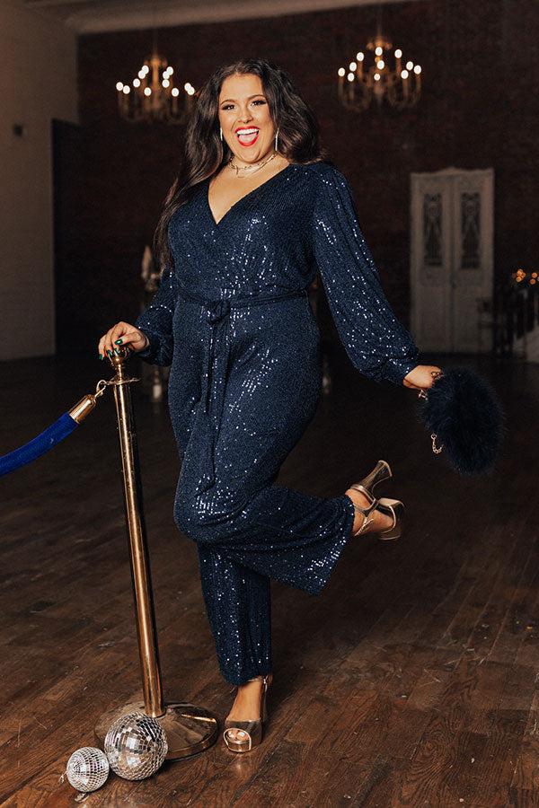 Impressions Heart Filled With Love Sequin Jumpsuit In Navy Curves